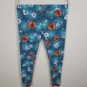LuLaRoe Buttery Soft Teal Flower Leggings - Tall & Curvy